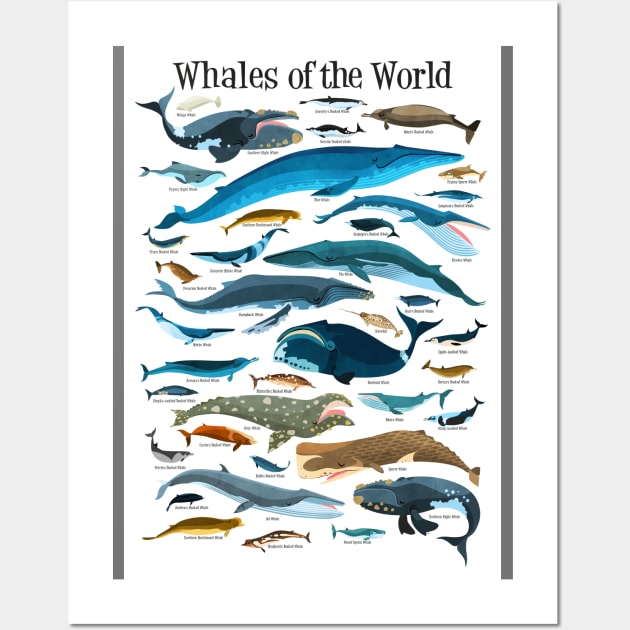 Whales Of The World - whimsical whale illustration Wall Art by daviz_industries